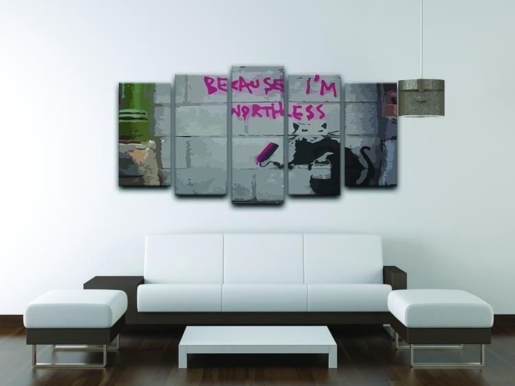Banksy Worthless Rat 5 Split Panel Canvas artwork featuring a rat in a dynamic split design, perfect for modern decor.