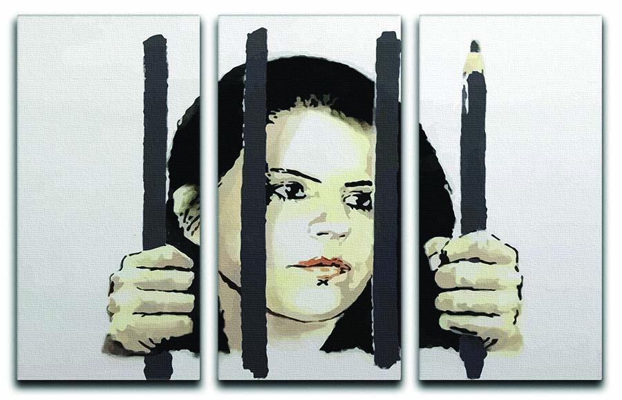 Banksy Zehra Dogan New York 3 Split Panel Canvas Print showcasing vibrant colors and modern art design.