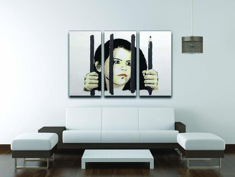 Banksy Zehra Dogan New York 3 Split Panel Canvas Print showcasing vibrant colors and modern art design.