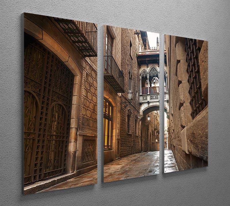 A beautiful 3-panel canvas print depicting the Gothic quarter of Barcelona, showcasing intricate architectural details and vibrant colors.