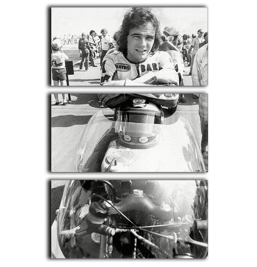 Barry Sheene motorcycle racing champion 3-panel canvas print showcasing vibrant colors and dynamic design, perfect for home decor.