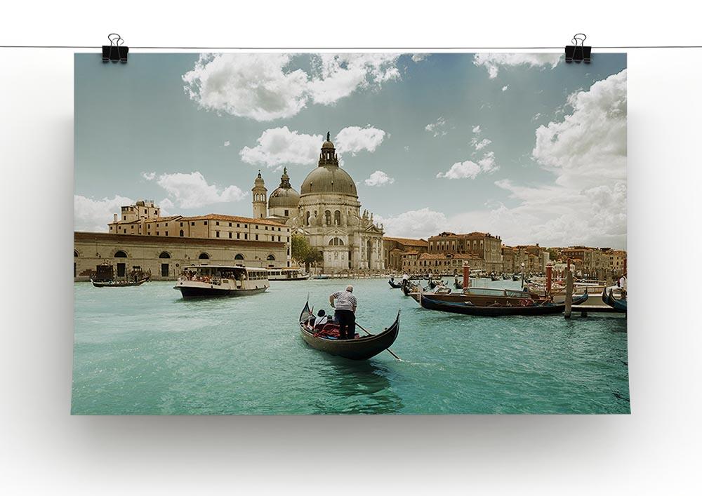 Canvas print of Basilica Santa Maria della Salute on a sunny day, showcasing its architectural beauty and vibrant colors.