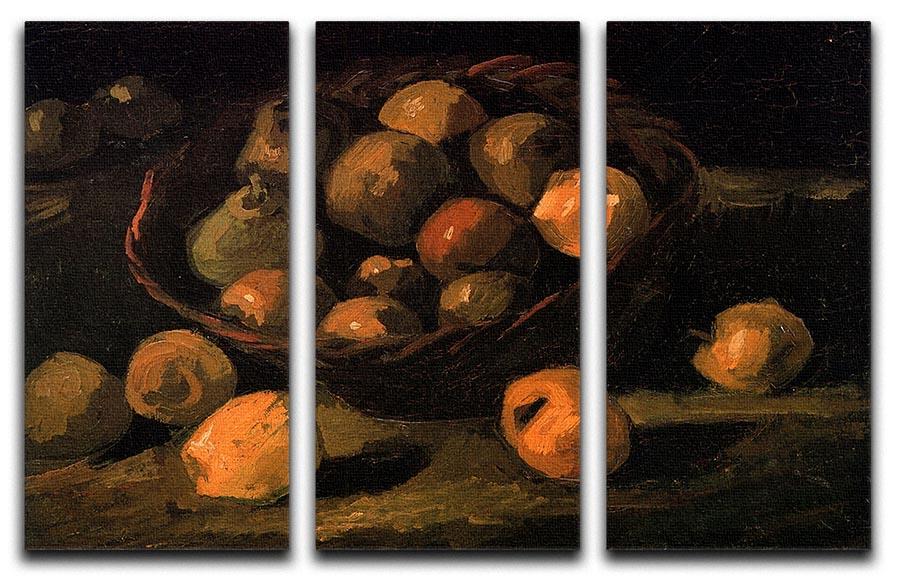 Three-panel canvas print featuring Van Gogh's Basket of Apples artwork, showcasing vibrant colors and intricate details.