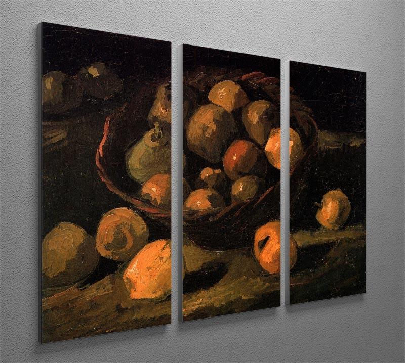 Three-panel canvas print featuring Van Gogh's Basket of Apples artwork, showcasing vibrant colors and intricate details.
