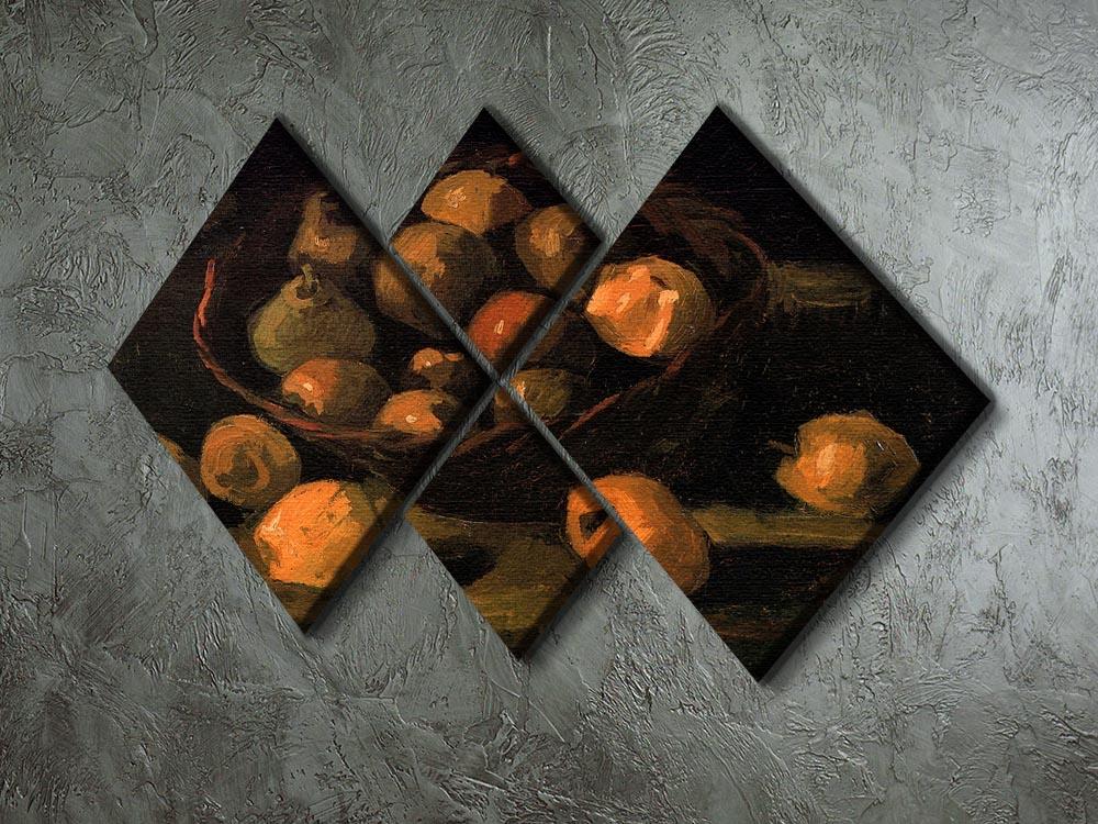 A multi-panel canvas artwork featuring Van Gogh's Basket of Apples, divided into four equal squares, showcasing vibrant colors and intricate details.