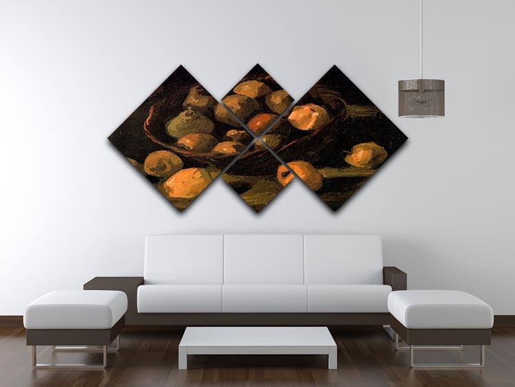 A multi-panel canvas artwork featuring Van Gogh's Basket of Apples, divided into four equal squares, showcasing vibrant colors and intricate details.