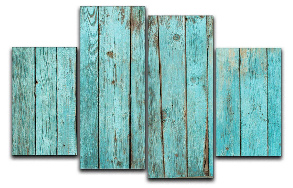 Battered old wooden blue 4 split panel canvas artwork, showcasing a rustic design with a weathered finish.