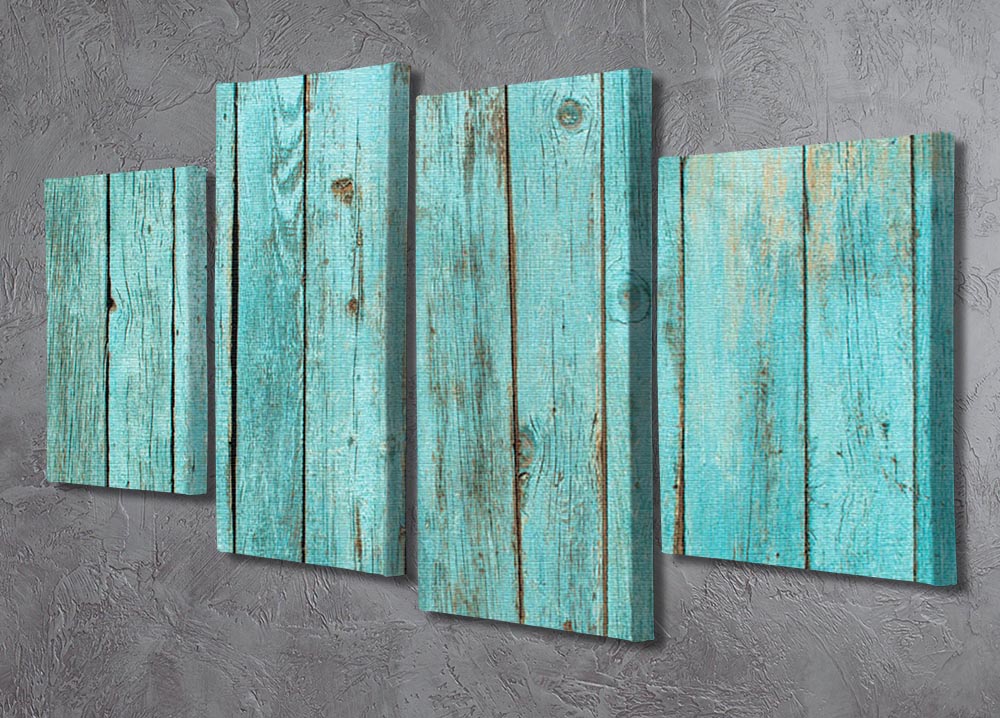 Battered old wooden blue 4 split panel canvas artwork, showcasing a rustic design with a weathered finish.