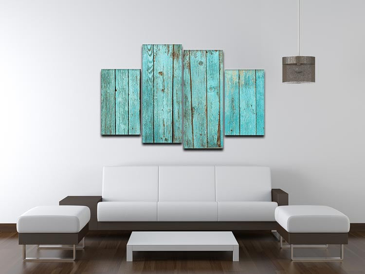 Battered old wooden blue 4 split panel canvas artwork, showcasing a rustic design with a weathered finish.
