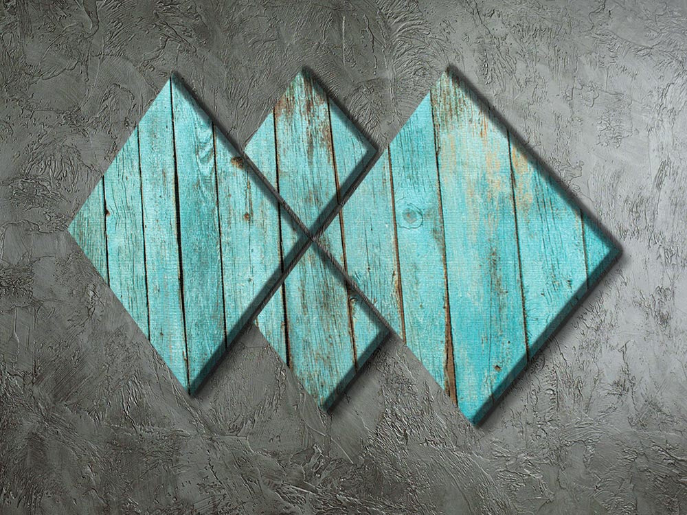 Battered old wooden blue 4 square multi panel canvas artwork displayed on a wall, showcasing rustic charm and artistic design.