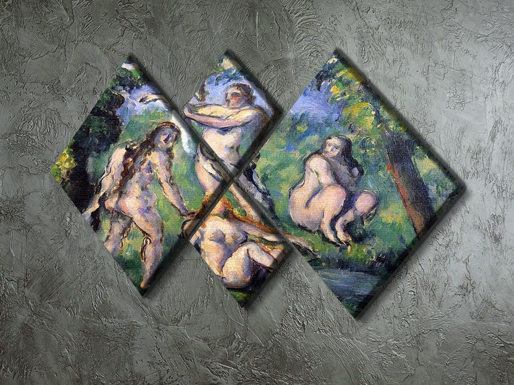 Bathers 2 by Cezanne, a 4-square multi-panel canvas artwork showcasing vibrant colors and intricate details.