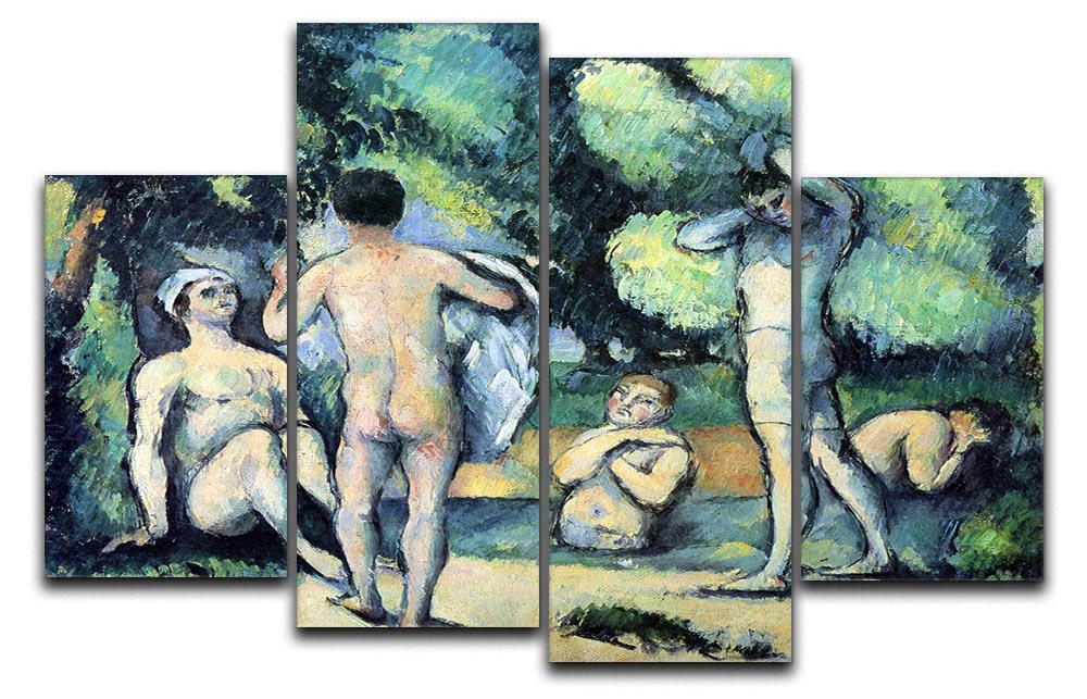Bathers 3 by Cezanne, a 4-split canvas artwork showcasing serene figures in a natural setting, perfect for home decor.