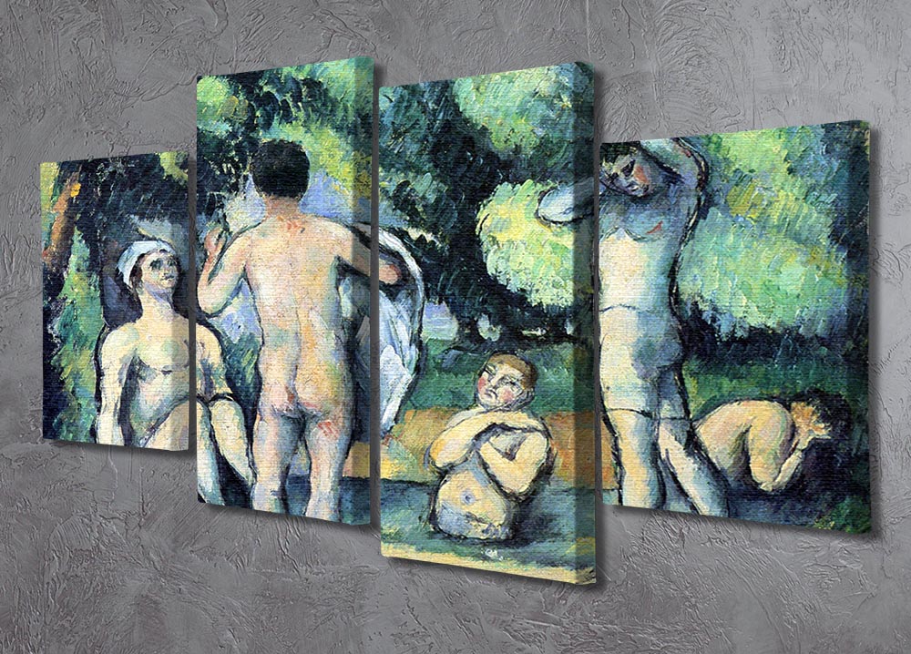 Bathers 3 by Cezanne, a 4-split canvas artwork showcasing serene figures in a natural setting, perfect for home decor.