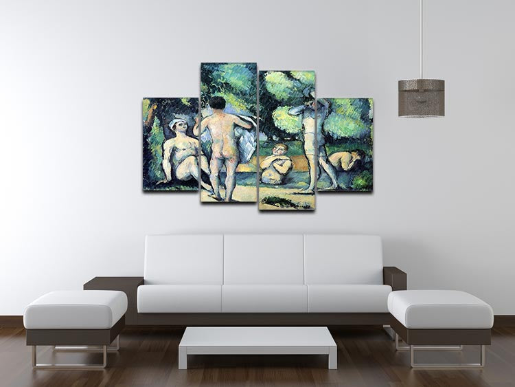 Bathers 3 by Cezanne, a 4-split canvas artwork showcasing serene figures in a natural setting, perfect for home decor.