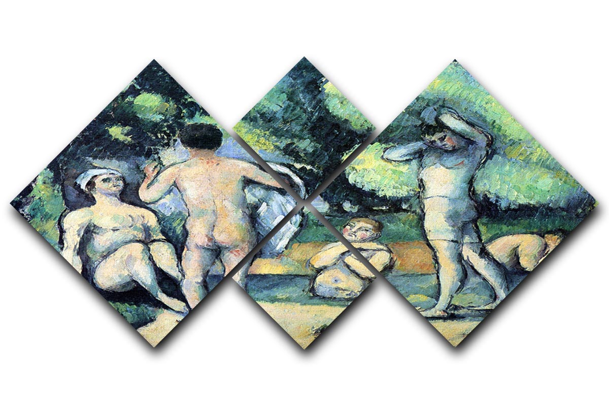 Bathers 3 by Cezanne, a 4-square multi-panel canvas artwork showcasing vibrant colors and intricate details.