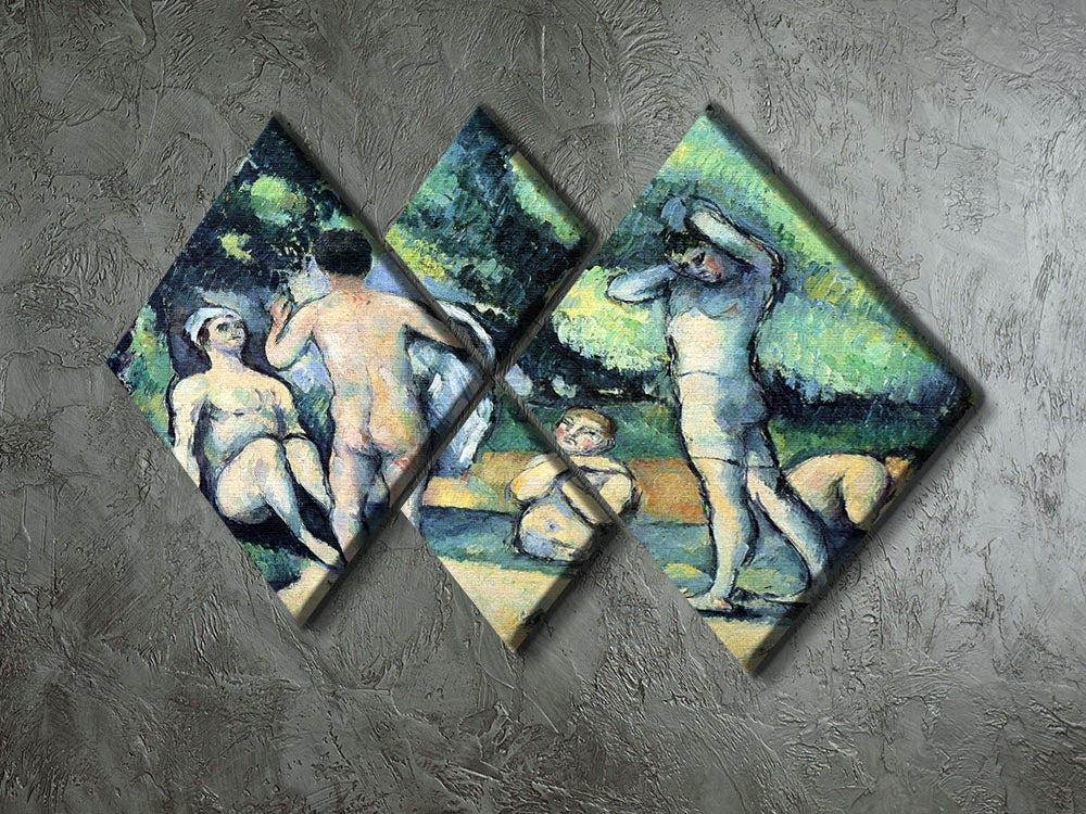 Bathers 3 by Cezanne, a 4-square multi-panel canvas artwork showcasing vibrant colors and intricate details.