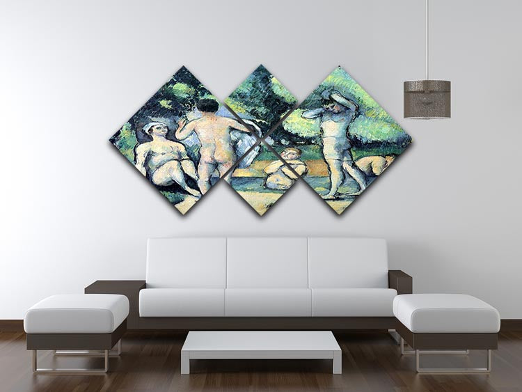 Bathers 3 by Cezanne, a 4-square multi-panel canvas artwork showcasing vibrant colors and intricate details.