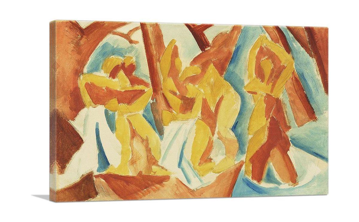 Canvas art titled 'Bathers in a Forest 1908', depicting serene figures in a lush forest setting, showcasing vibrant colors and intricate details.