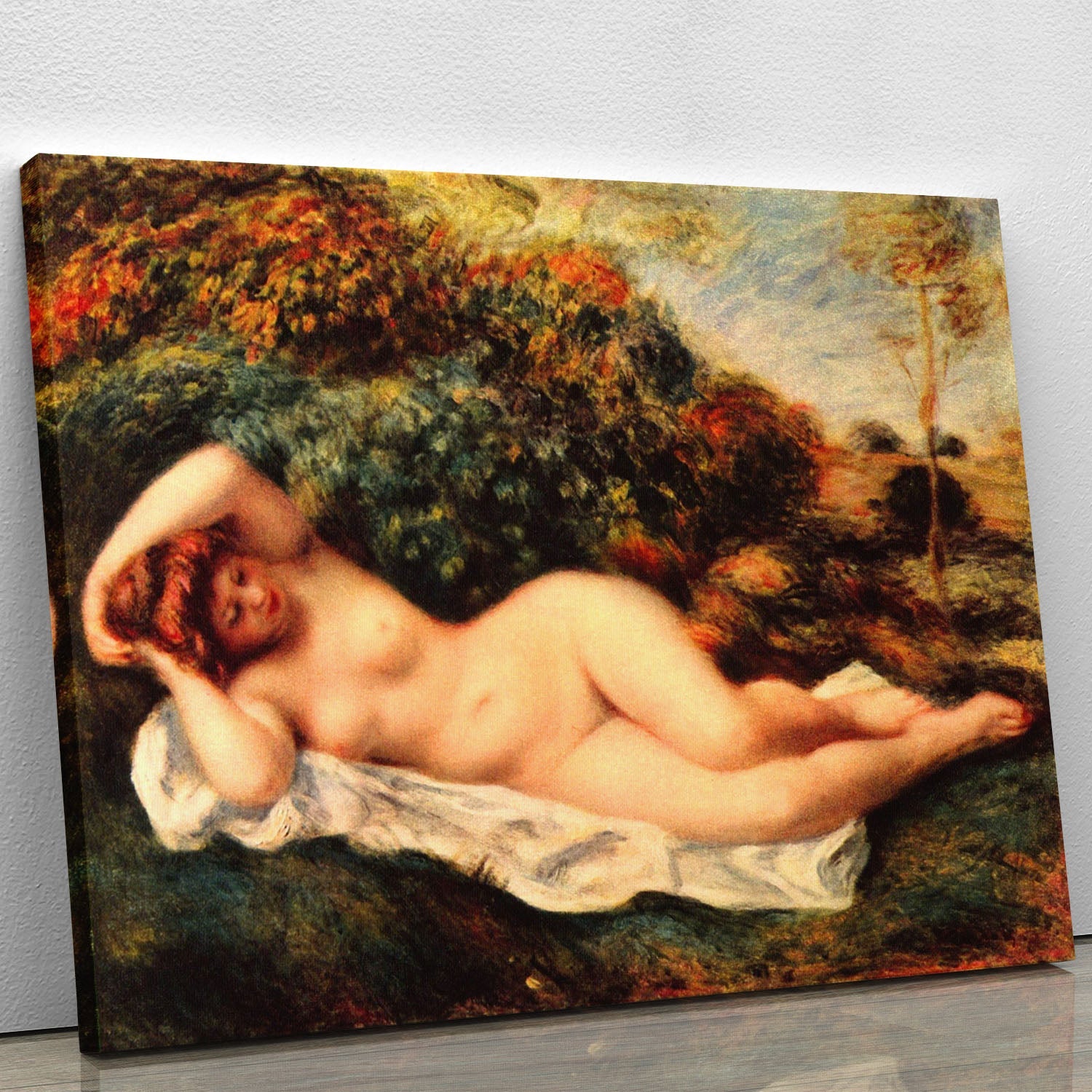 Canvas print of Bathing Sleeping the Baker by Renoir, showcasing serene impressionist art with vibrant colors and intricate details.