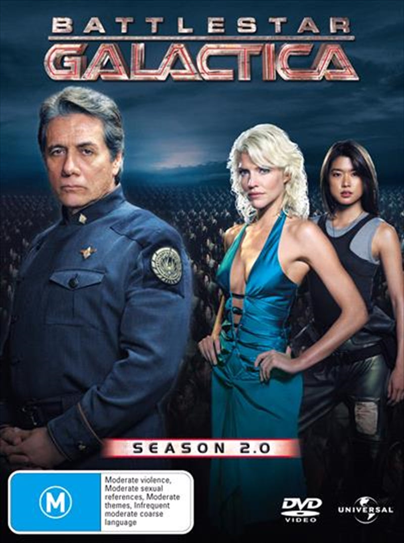 Battlestar Galactica Season 02 DVD in slimline packaging, showcasing the iconic cover art and compact design.