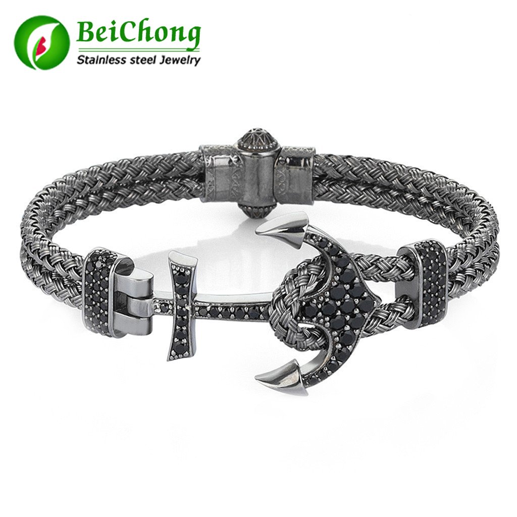 BC Fashion Atolyestone Artillery Anchor Bangle made of silver wire, featuring a trendy anchor design and toggle clasp.