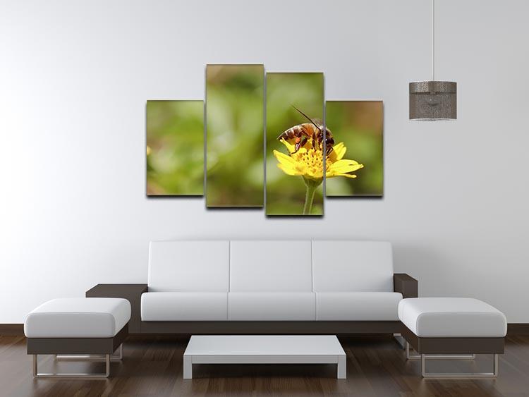 A vibrant 4-split canvas artwork featuring a bee and small sunflowers, arranged in a dynamic display.