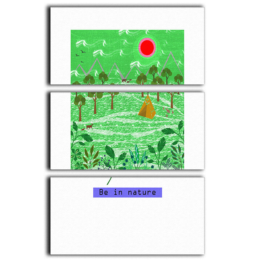 Be in Nature 3 Split Panel Canvas Print showcasing vibrant nature scenes in three panels, perfect for home decor.