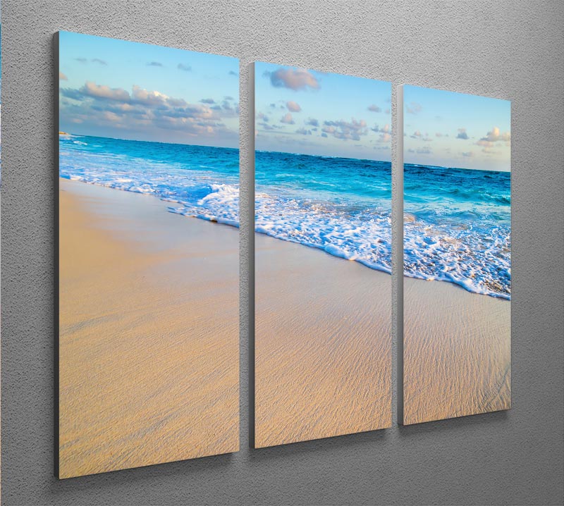 A stunning 3-panel canvas print depicting a beautiful beach and tropical sea, showcasing vibrant colors and serene scenery.