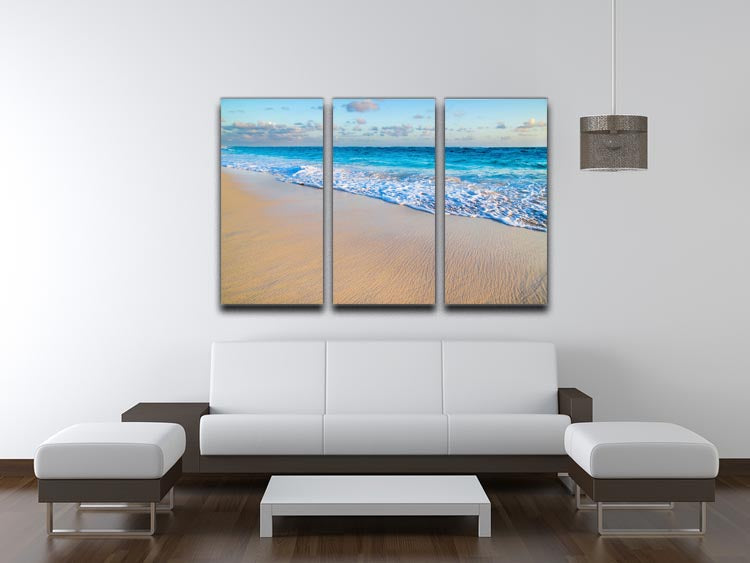 A stunning 3-panel canvas print depicting a beautiful beach and tropical sea, showcasing vibrant colors and serene scenery.