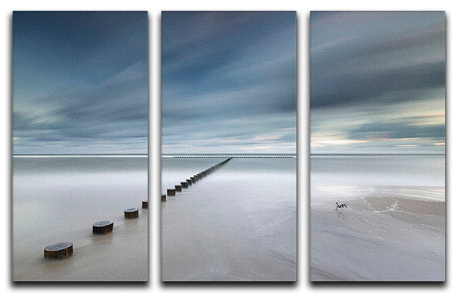 Beach and sky themed 3-panel canvas print showcasing serene ocean and sky views.