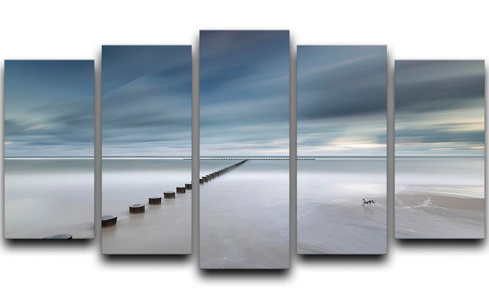 A stunning 5-split canvas artwork featuring a vibrant beach and sky scene, divided into five panels for a dynamic display.