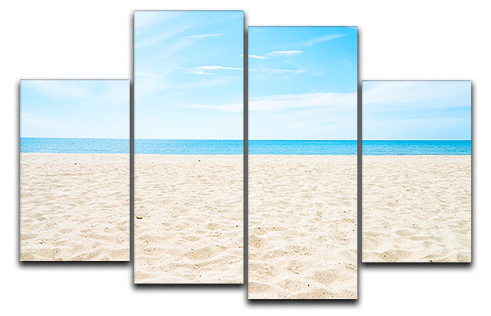 A vibrant 4-split canvas artwork featuring a serene beach background, showcasing four equal panels that create a cohesive beach scene.