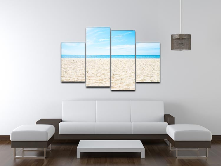 A vibrant 4-split canvas artwork featuring a serene beach background, showcasing four equal panels that create a cohesive beach scene.