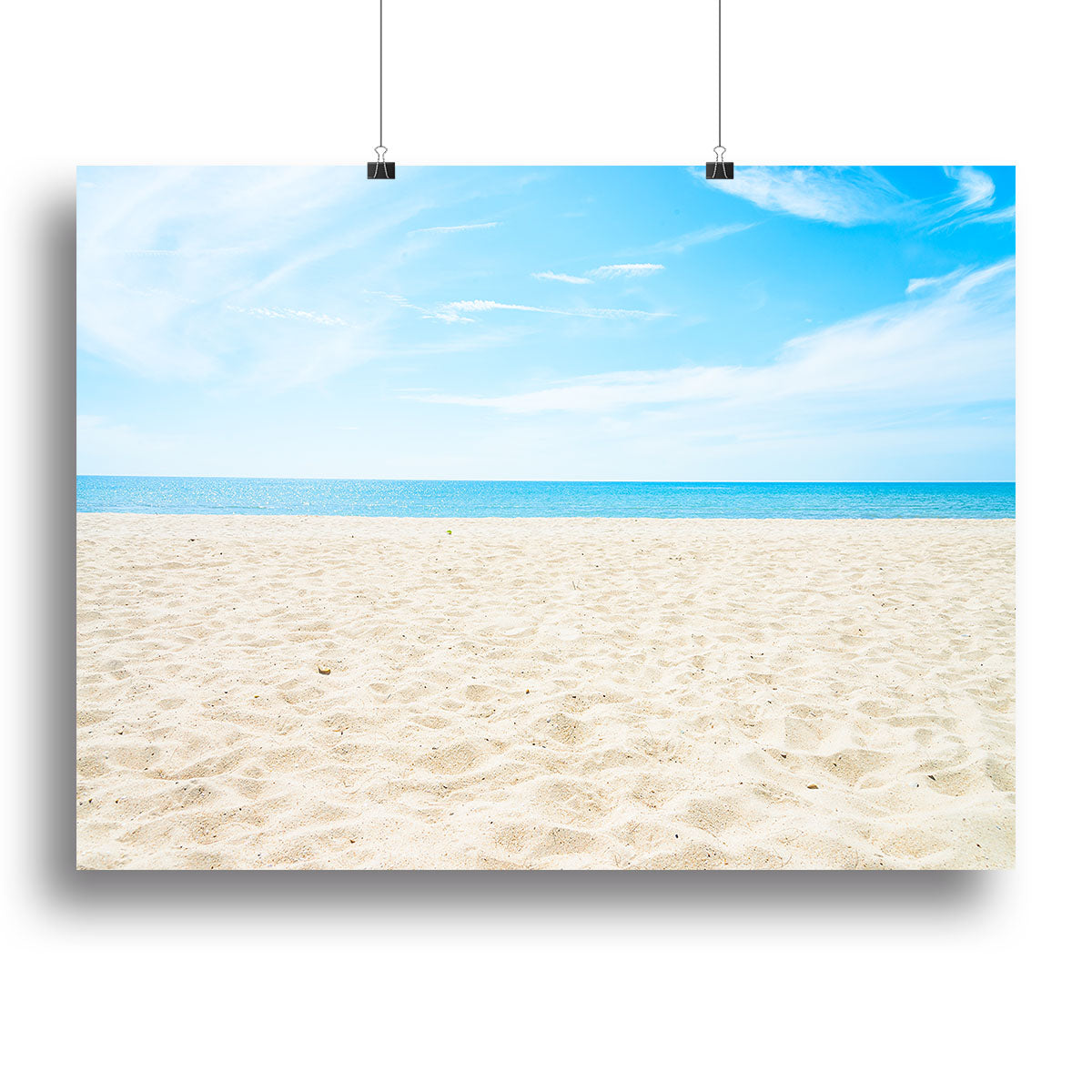 A beautiful beach background canvas print featuring serene ocean waves and a clear blue sky, perfect for home decor.