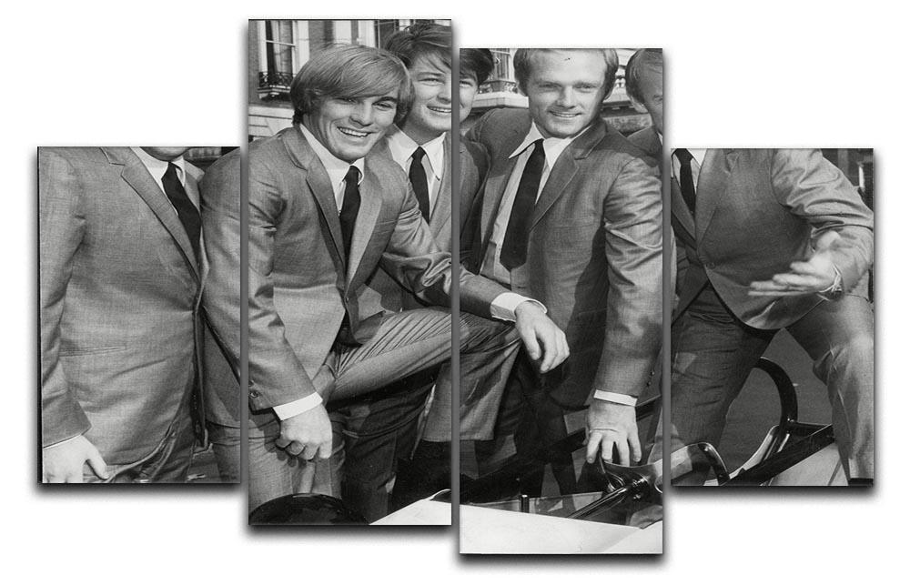 A vibrant 4-split canvas artwork featuring The Beach Boys in suits, showcasing their iconic style and charm.