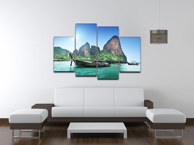 A beautiful 4-split canvas artwork depicting a beach scene in Krabi, Thailand, showcasing vibrant colors and serene landscapes.