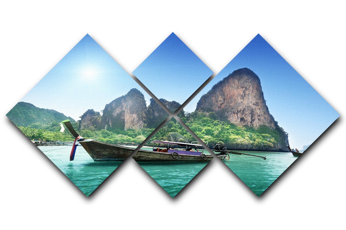 A beautiful 4-panel canvas artwork depicting a serene beach in Krabi, Thailand, showcasing vibrant colors and stunning details.