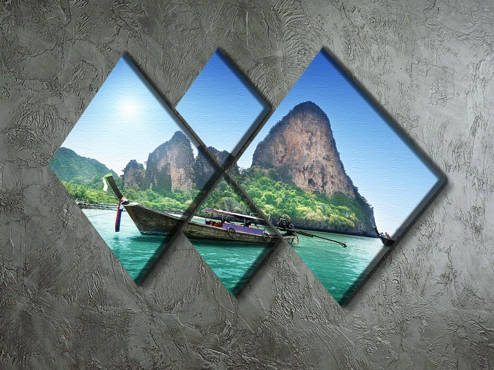 A beautiful 4-panel canvas artwork depicting a serene beach in Krabi, Thailand, showcasing vibrant colors and stunning details.