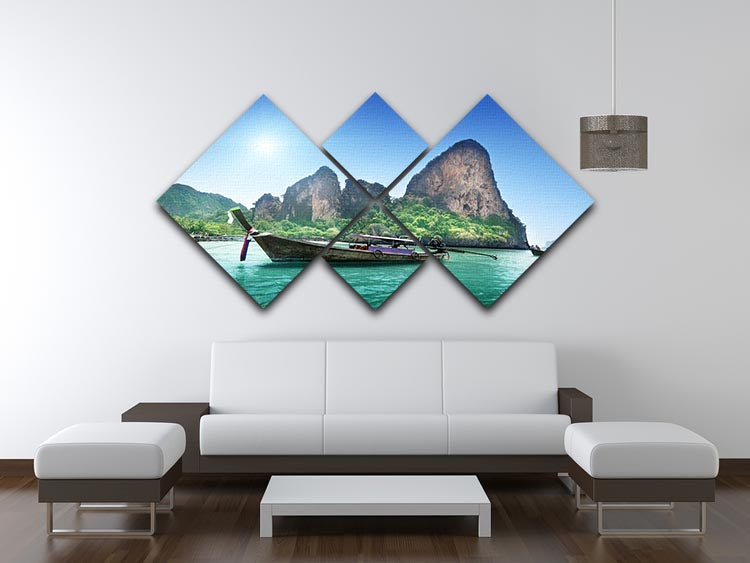 A beautiful 4-panel canvas artwork depicting a serene beach in Krabi, Thailand, showcasing vibrant colors and stunning details.