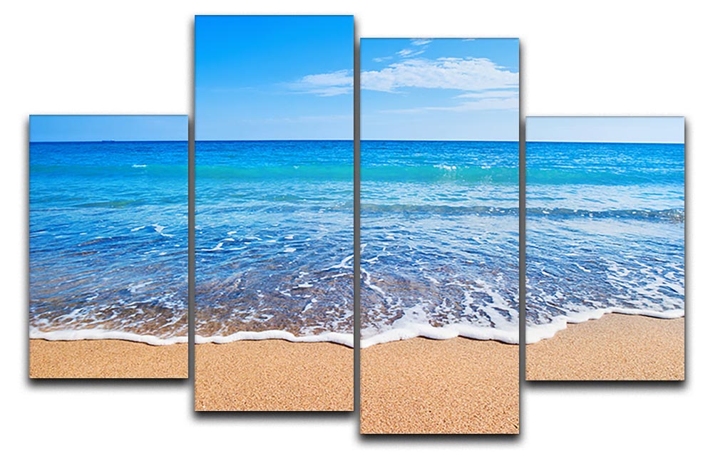 A beautiful 4-split canvas artwork depicting serene beach waves, showcasing vibrant colors and dynamic design.