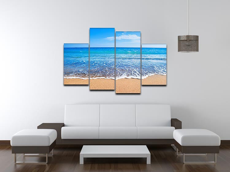 A beautiful 4-split canvas artwork depicting serene beach waves, showcasing vibrant colors and dynamic design.