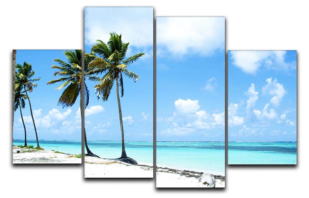 A beautiful 4-panel canvas artwork depicting a serene beach scene, showcasing vibrant colors and intricate details.