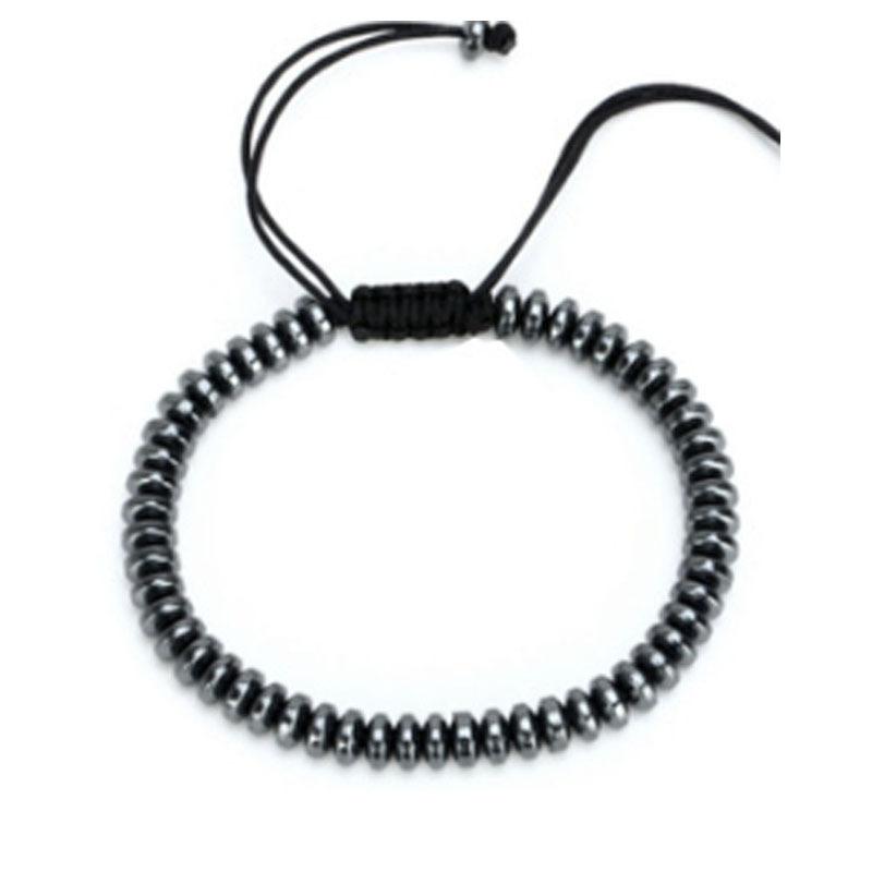 Men's 6mm hematite bracelet woven with nylon rope and red agate stones, showcasing a stylish and modern design.