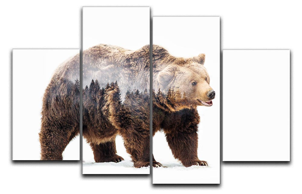 Bear 4 Split Panel Canvas artwork displayed in a modern living room, showcasing four individual panels forming a cohesive image.
