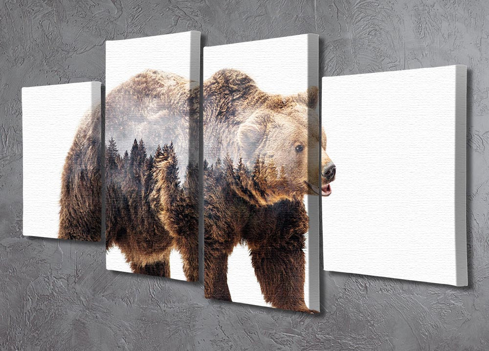 Bear 4 Split Panel Canvas artwork displayed in a modern living room, showcasing four individual panels forming a cohesive image.