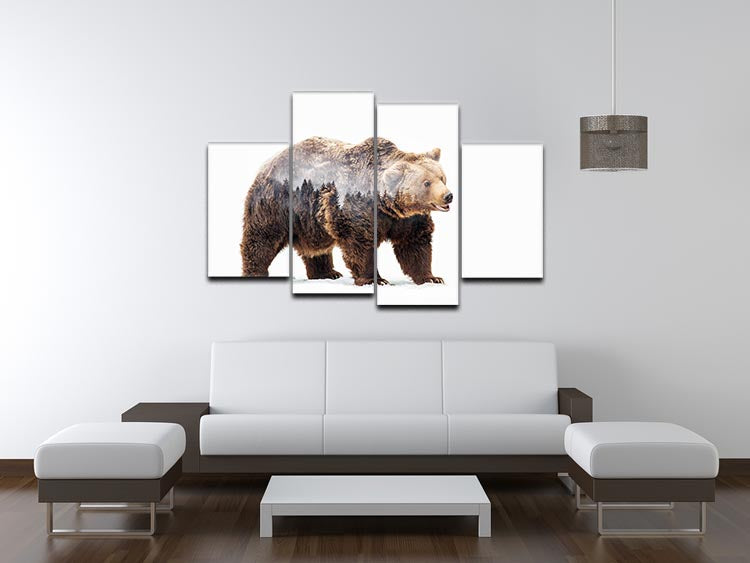 Bear 4 Split Panel Canvas artwork displayed in a modern living room, showcasing four individual panels forming a cohesive image.