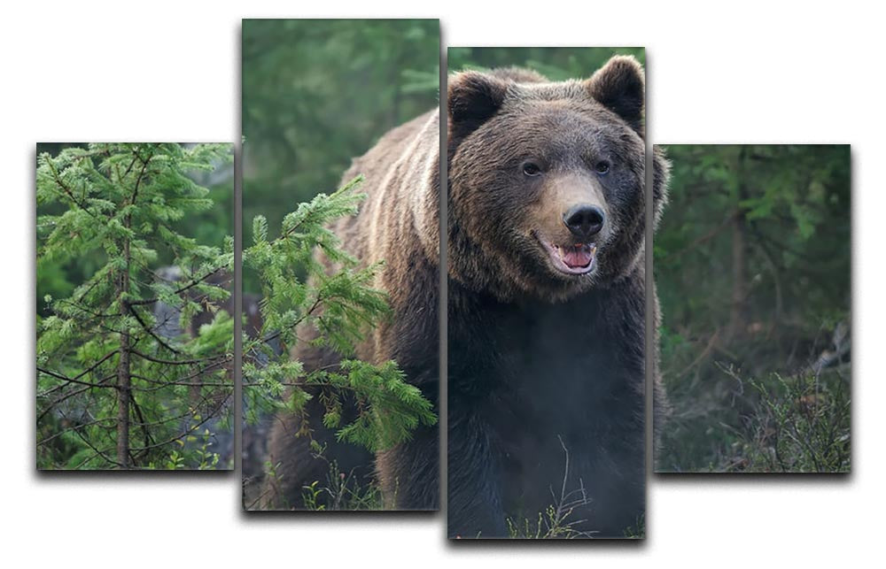 A beautiful 4-split canvas artwork featuring a bear in a lush forest, showcasing nature's beauty.