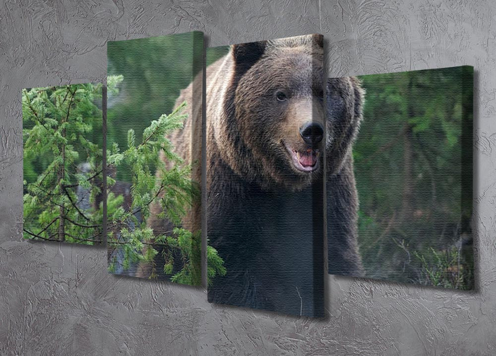 A beautiful 4-split canvas artwork featuring a bear in a lush forest, showcasing nature's beauty.