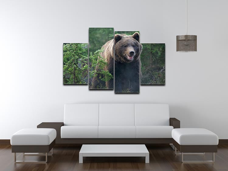 A beautiful 4-split canvas artwork featuring a bear in a lush forest, showcasing nature's beauty.