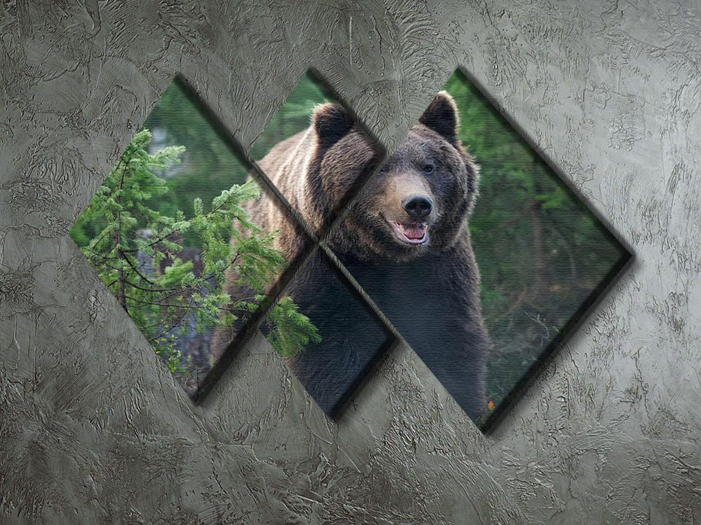 A beautiful multi-panel canvas artwork featuring a bear in a lush forest, divided into four equal square sections.